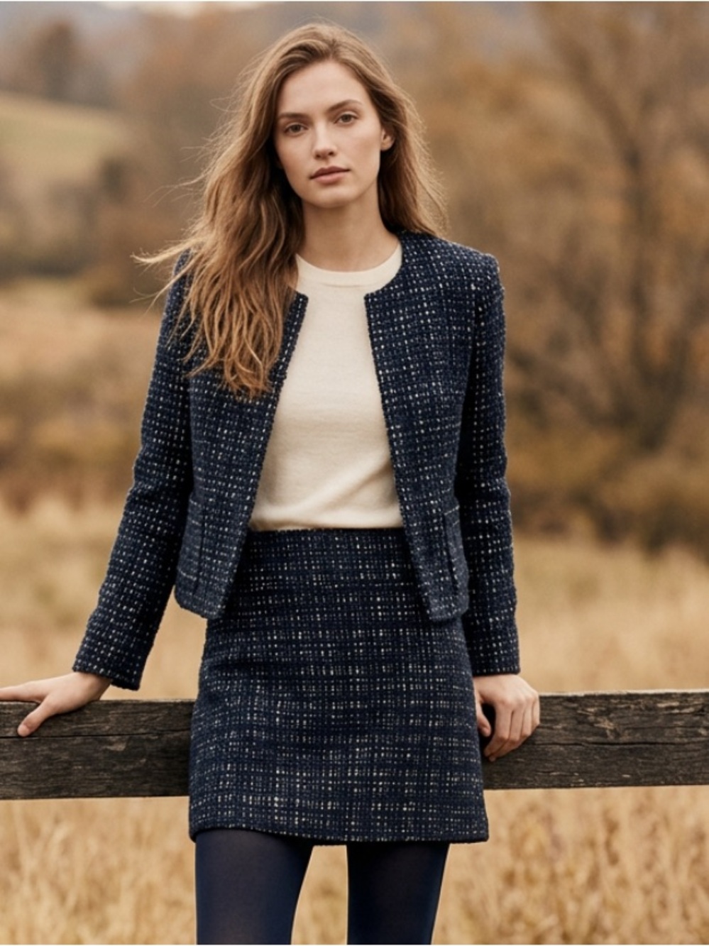 J CREW Wool Blend A Lined Mini Blue Ivory